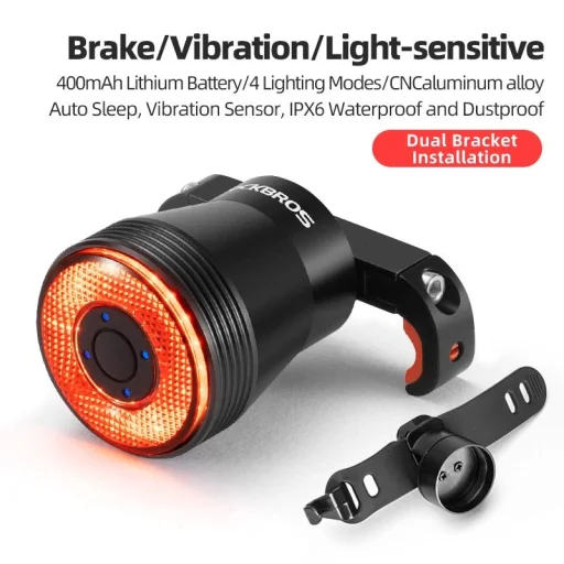Rockbros Q5 Hátsó Biciklilámpa Intelligens Megállási Rendszerrel - Fekete - 25