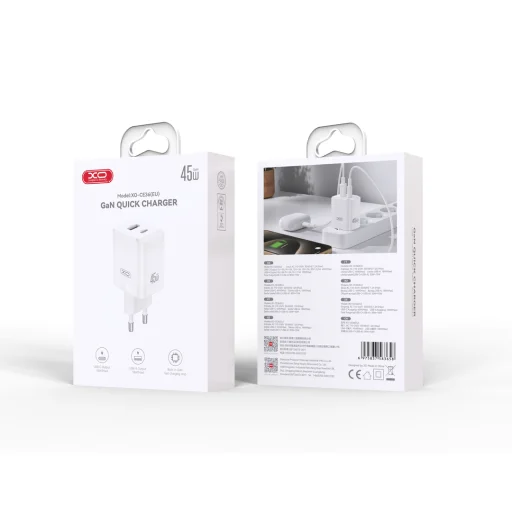XO hálózati töltő CE36 PD 45W 1x USB-C 1x USB fehér, - 2