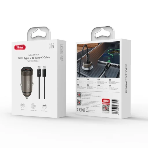 XO autós töltő CC70 PD 30W 1x USB-C fekete + kábel USB-C - USB-C - 2