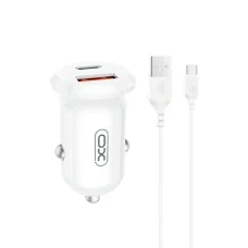 XO autós töltő CC69 PD 30W QC 1x USB 1x USB-C fehér + kábel USB - USB-C