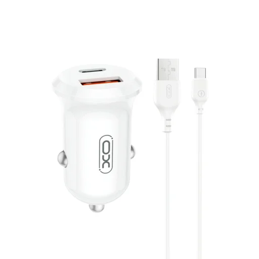 XO autós töltő CC69 PD 30W QC 1x USB 1x USB-C fehér + kábel USB - USB-C - 1
