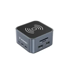 Hub USB-C 12 az 1-ben Wozinsky WHBC09Y8S multifunkcionális, vezeték nélküli töltési funkcióval, alumínium, 15 cm-es kábellel - szürke