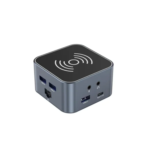 Hub USB-C 12 az 1-ben Wozinsky WHBC09Y8S multifunkcionális, vezeték nélküli töltési funkcióval, alumínium, 15 cm-es kábellel - szürke - 3