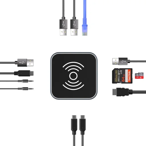 Hub USB-C 12 az 1-ben Wozinsky WHBC09Y8S multifunkcionális, vezeték nélküli töltési funkcióval, alumínium, 15 cm-es kábellel - szürke - 5