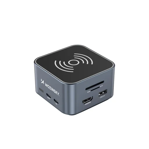 Hub USB-C 12 az 1-ben Wozinsky WHBC09Y8S multifunkcionális, vezeték nélküli töltési funkcióval, alumínium, 15 cm-es kábellel - szürke - 1