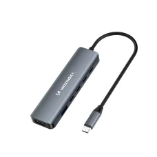 USB-C 6 az 1-ben Hub Wozinsky WHBC10Y4S Multifunkcionális, Alumínium, 25 cm Kábellel - Szürke