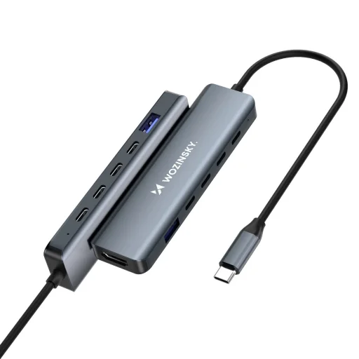 USB-C 6 az 1-ben Hub Wozinsky WHBC10Y4S Multifunkcionális, Alumínium, 25 cm Kábellel - Szürke - 2