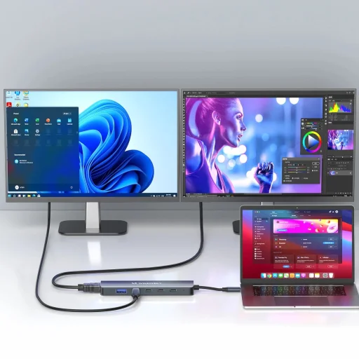 USB-C 6 az 1-ben Hub Wozinsky WHBC10Y4S Multifunkcionális, Alumínium, 25 cm Kábellel - Szürke - 4