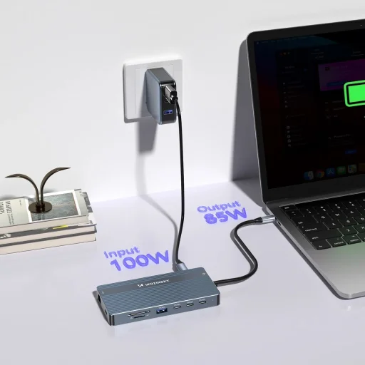 USB-C Hub 14 az 1-ben Wozinsky WDS03Y5S Multifunkcionális, Alumínium, 3 Monitorhoz, 15 cm-es Kábellel - Szürke - 6
