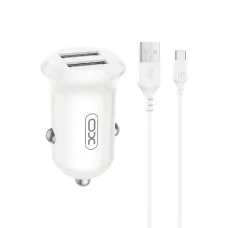 XO autós töltő CC67 12W 2x USB fekete + USB - USB-C kábel