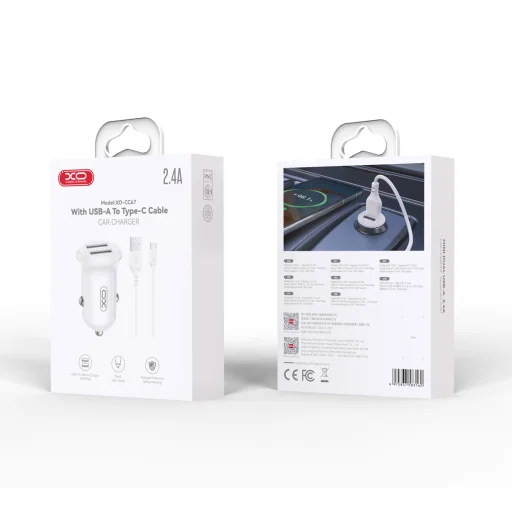 XO autós töltő CC67 12W 2x USB fekete + USB - USB-C kábel - 2