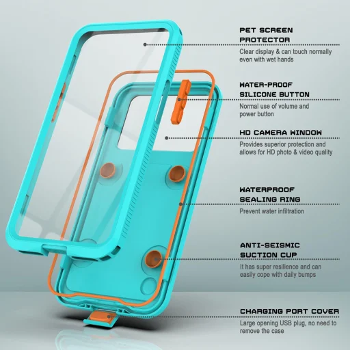  iPhone 12/12 Pro/13/13 Pro/14/14 Pro/15/15 Pro/16 Kék ShellBox AirBox Vízálló IP68 Tok (6,1 hüvelyk) - 4