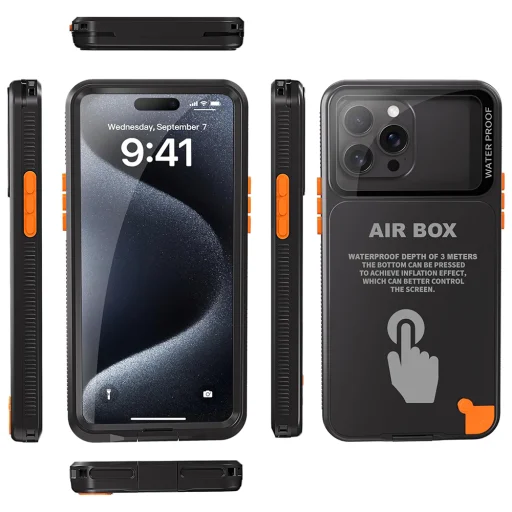  iPhone 12 Pro Max/13 Pro Max/14 Pro Max/15 Pro Max/16 Pro Max/15+/16+ Fekete ShellBox AirBox Vízálló IP68 (6,7 inch) tok - 3