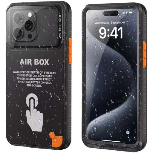  iPhone 12/12 Pro/13/13 Pro/14/14 Pro/15/15 Pro/16 Fekete ShellBox - AirBox Vízálló IP68 Tok (6.1 hüvelyk) - 1