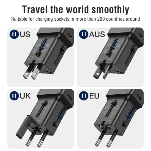 JELLICO univerzális utazó adapter S6 PD 25W 1xUSB-C + 1xUSB QC3.0 fekete - 3