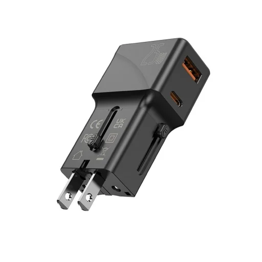 JELLICO univerzális utazó adapter S6 PD 25W 1xUSB-C + 1xUSB QC3.0 fekete - 4