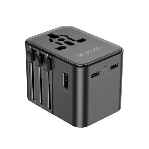 JELLICO univerzális utazó adapter S9 PD 2xUSB-C + 1xUSB 3.4A Max 2500W Fekete - 6
