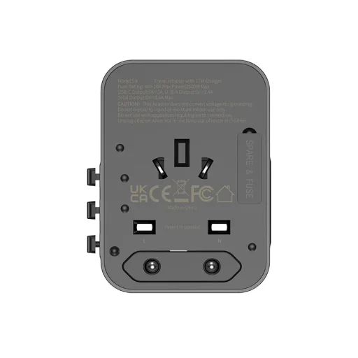 JELLICO univerzális utazó adapter S9 PD 2xUSB-C + 1xUSB 3.4A Max 2500W Fekete - 9