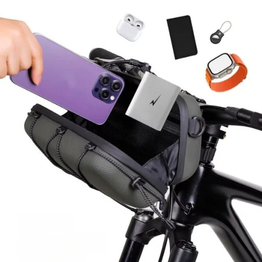 WILDMAN utazótáska biciklikormányra cipzárral 2L GD8 zöld - 3