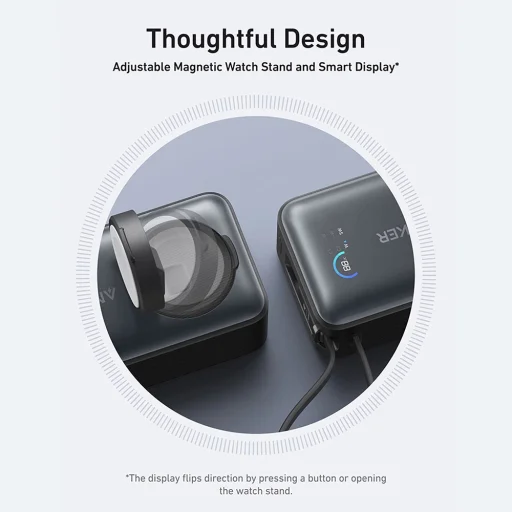 Anker - MagGo Power Bank (A1657H11) - Apple Watch számára, Gyors töltés, Ultravékony, 10000mAh, Qi2 35W Type-C kábellel - Fekete - 6