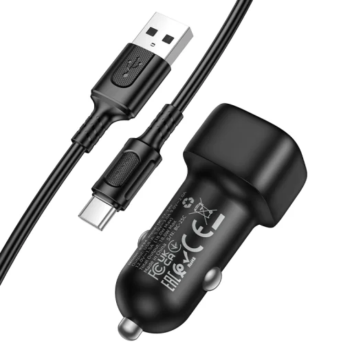 Borofone autós töltő BZ34 Cloud - USB - QC 3.0 18W Type C kábellel fekete - 3