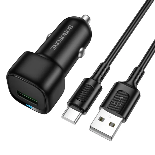 Borofone autós töltő BZ34 Cloud - USB - QC 3.0 18W Type C kábellel fekete - 1