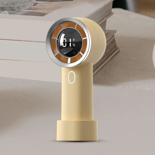 Techsuit - Kézi Ventilátor (HX130) - Digitális Kijelző, Ultra Csendes, 1200mAh - Sárga - 4