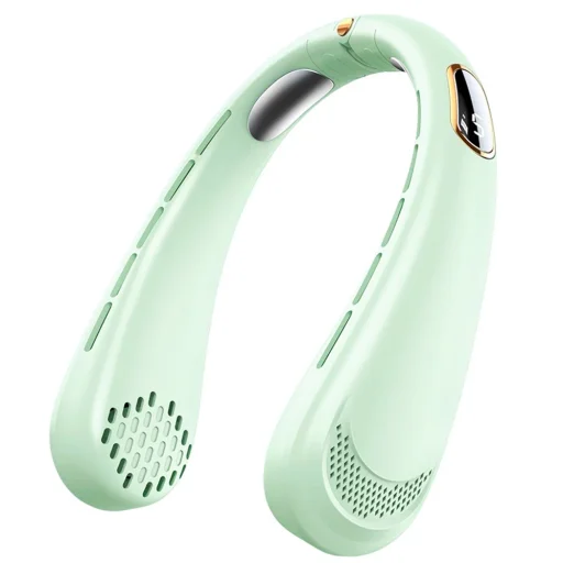 Techsuit - Nyakventilátor (H6) - Hordozható, USB, Újratölthető, Állítható, Digitális Kijelző - Zöld - 2