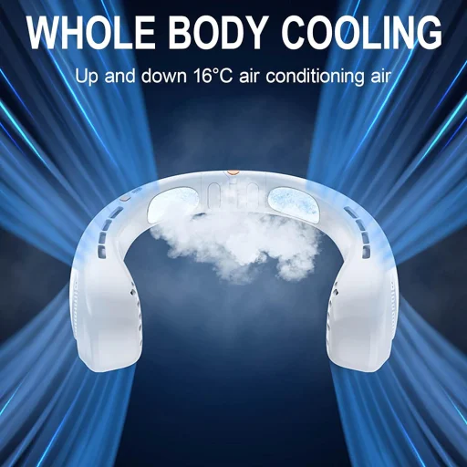 Techsuit - Nyakventilátor (H6) - Hordozható, USB, Újratölthető, Állítható, Digitális Kijelző - Fehér - 3