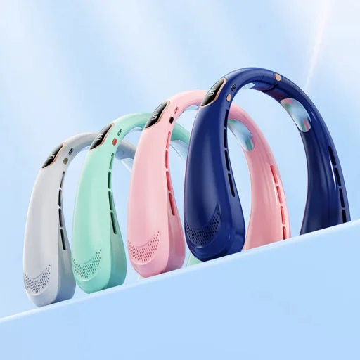 Techsuit - Nyakventilátor (H6) - Hordozható, USB, Újratölthető, Állítható, Digitális Kijelző - Fehér - 7