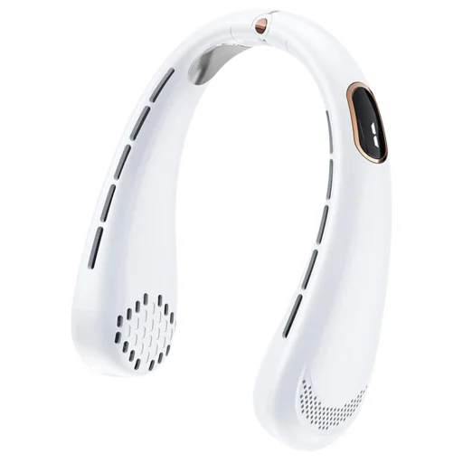 Techsuit - Nyakventilátor (H6) - Hordozható, USB, Újratölthető, Állítható, Digitális Kijelző - Fehér - 1