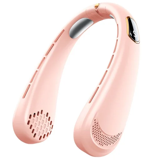 Techsuit - Nyakventilátor (H6) - Hordozható, USB-s, Újratölthető, Állítható, Digitális Kijelző - Rózsaszín - 2