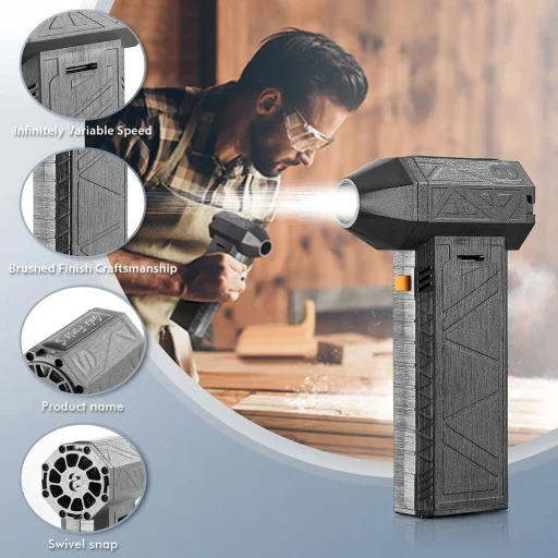 Techsuit - Mini Szuper Jet Ventilátor (YY01) - Turbó Ventilátor, 3 Állítható Sebességgel, 120W, 8000mAh, 130000RPM - Fekete - 4