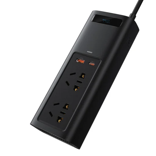 Baseus - Autós inverter (CRNBQ-A01) - USB, Type-C, CN/EU csatlakozó, digitális kijelző, 220V, 150W - Fekete - 3