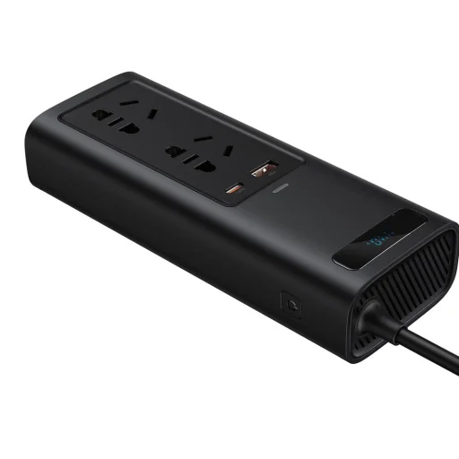 Baseus - Autós inverter (CRNBQ-A01) - USB, Type-C, CN/EU csatlakozó, digitális kijelző, 220V, 150W - Fekete - 4