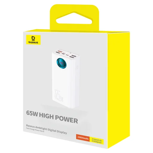  Baseus - Power Bank (P10022402223-00) - 4x USB, Type-C, Lightning, Micro-USB, Gyors töltés, 65W, 26800mAh, USB-C kábel - Fehér - 7