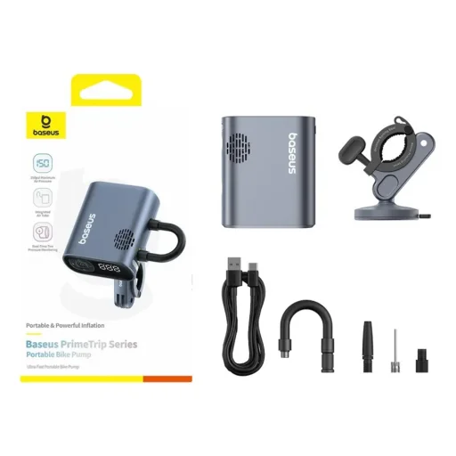  Baseus - Kerékpár Kompresszor PrimeTrip Sorozat (C11169000121-00) - Hordozható, Nyomáskijelző, 1750mAh, 150psi, Ultra Gyors - Fekete - 3