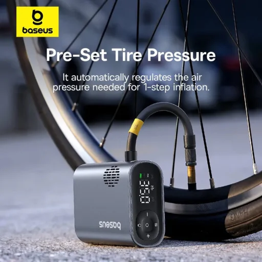  Baseus - Kerékpár Kompresszor PrimeTrip Sorozat (C11169000121-00) - Hordozható, Nyomáskijelző, 1750mAh, 150psi, Ultra Gyors - Fekete - 4