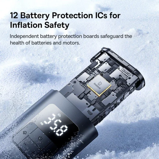  Baseus - Autókompresszor PrimeTrip VA1 (C11169001121-00) - Vezetékes és vezeték nélküli, zseblámpával, 6000mAh, power bank, 75W - Fekete - 3