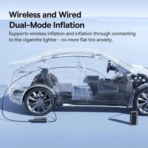  Baseus - Autókompresszor PrimeTrip VA1 (C11169001121-00) - Vezetékes és vezeték nélküli, zseblámpával, 6000mAh, power bank, 75W - Fekete - 4