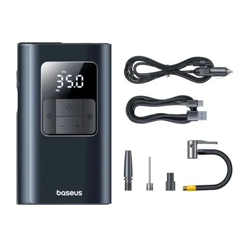  Baseus - Autókompresszor PrimeTrip VA1 (C11169001121-00) - Vezetékes és vezeték nélküli, zseblámpával, 6000mAh, power bank, 75W - Fekete - 1