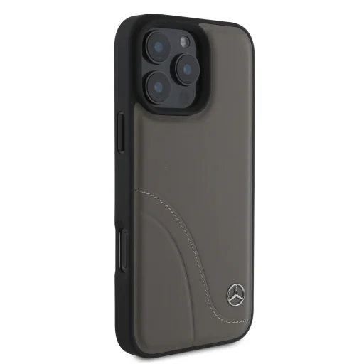 Mercedes Ívelt Varrások Bőr Tok iPhone 16 Pro-hoz Barna - 4