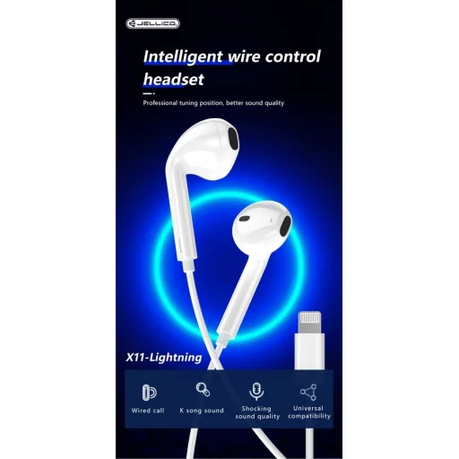 JELLICO vezetékes fülhallgatók EP2A Lightning mikrofonnal 1.2M fehér - 4