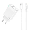 JELLICO Hálózati töltő C106 GaN PD 45W 2xUSB-C + USB-C - Lightning kábel Fehér