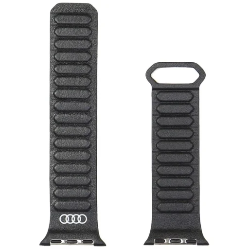 Audi Logós Valódi Bőr Mágneses Gyűrű Szíj Apple Watch 40 / 41 / 42 mm - Fekete - 3
