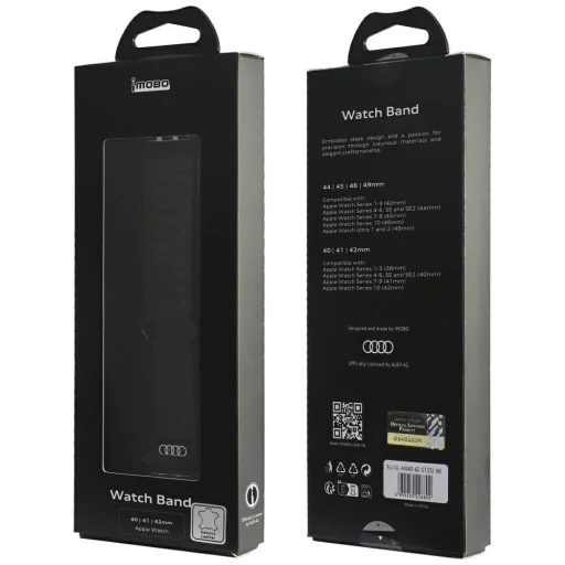 Audi Logós Valódi Bőr Mágneses Gyűrű Szíj Apple Watch 40 / 41 / 42 mm - Fekete - 4