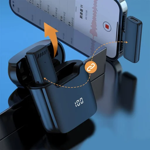 Vezeték nélküli lavalier mikrofon Type C töltőtokkal S11 fekete - 10