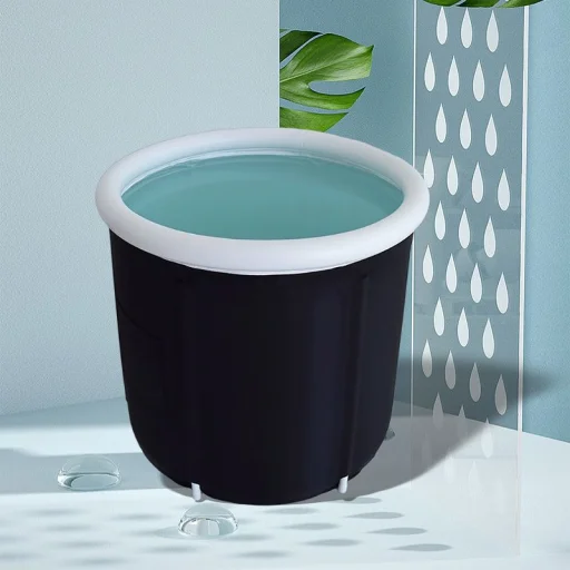 Összecsukható hordozható felfújható kád 80 x 79 cm fekete - 9