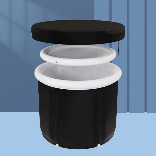 Összecsukható hordozható felfújható fürdőkád 75 x 80 cm fekete - 4