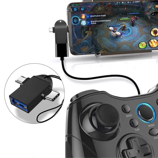 Techsuit - OTG Adapter AluCoreX (A15) - 3 az 1-ben, USB-ről Micro-USB-re + Type-C, Csatlakoztat és Játszik, Alumínium Ötvözet - Fekete - 5